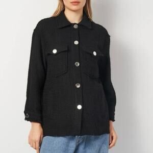 Zara Boulcé Tweed Black Classic Shacket Size XS NWT Old Money Corpcore Workwear